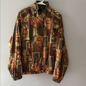 SUNICE GOLF JACKET WOMEN’S M PULLOVER WINDBREAKER NATURE PATTERN SNAP BUTTON